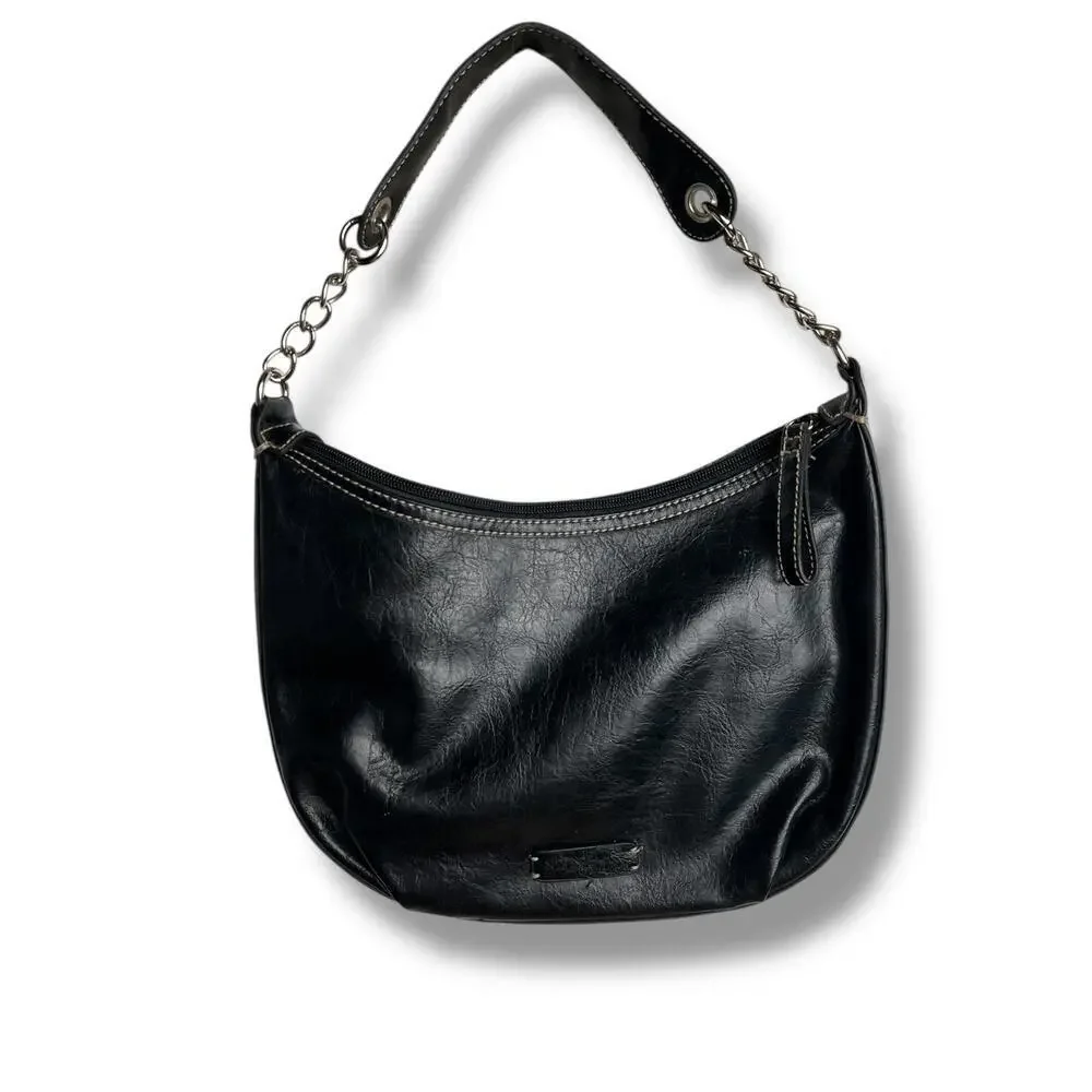 Y2K Black Faux Leather Shoulder Bag with Chain Strap